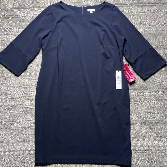 Calvin Klein NWT Womens Shift Dress Plus Size 22W Navy Blue 3/4 Bell Sleeve - Picture 1 of 13